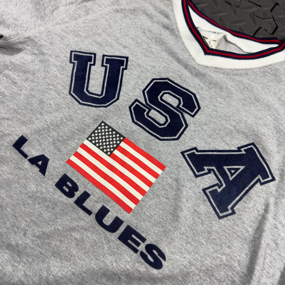 Fashion Bug Sweatshirt Mens XL Gray 3/4 Sleeve USA Flag LA Blues V-Neck Pullover - Picture 3 of 7
